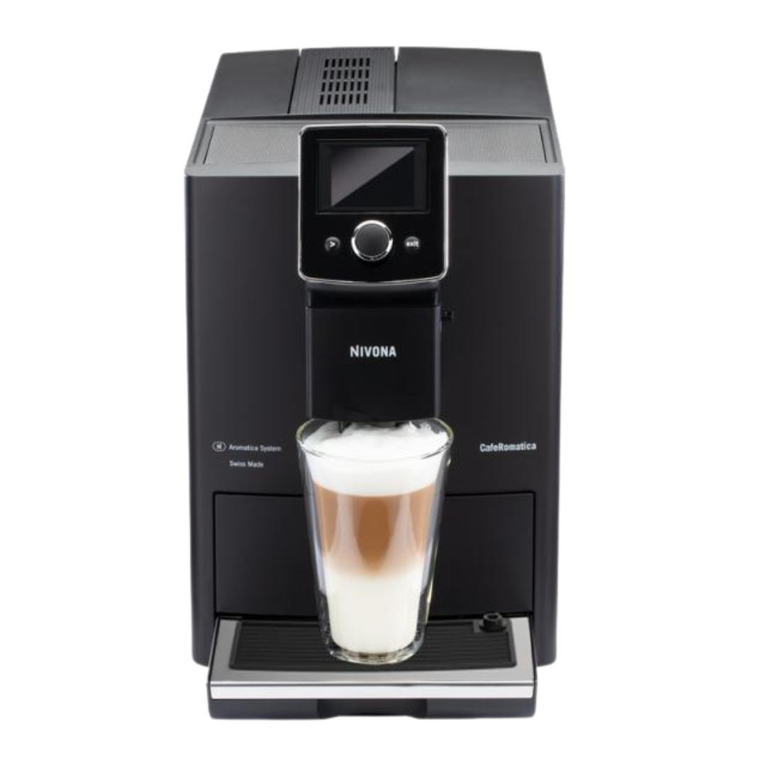 Nivona CafeRomatica NICR820 zwart. Met deze volautomatische espressomachine zet je eenvoudig een vers kopje koffie. Het Aroma Balans Systeem zorgt voor een maximaal aroma. Zet met één druk op de knop de lekkerste koffie, espresso of cappuccino, die je kunt aanpassen met je naam en icoon, precies zoals jij hem graag drinkt. Deze machine is ideaal voor kleinere bedrijven en particulier gebruik.