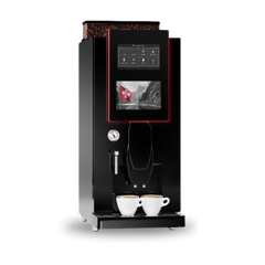 Aequator Salvador Touch volautomatische koffiemachine in een moderne zwarte uitvoering, voorzien van een touchscreenbediening en ingebouwde bonenmaler. Geschikt voor het snel en eenvoudig bereiden van diverse koffiespecialiteiten.