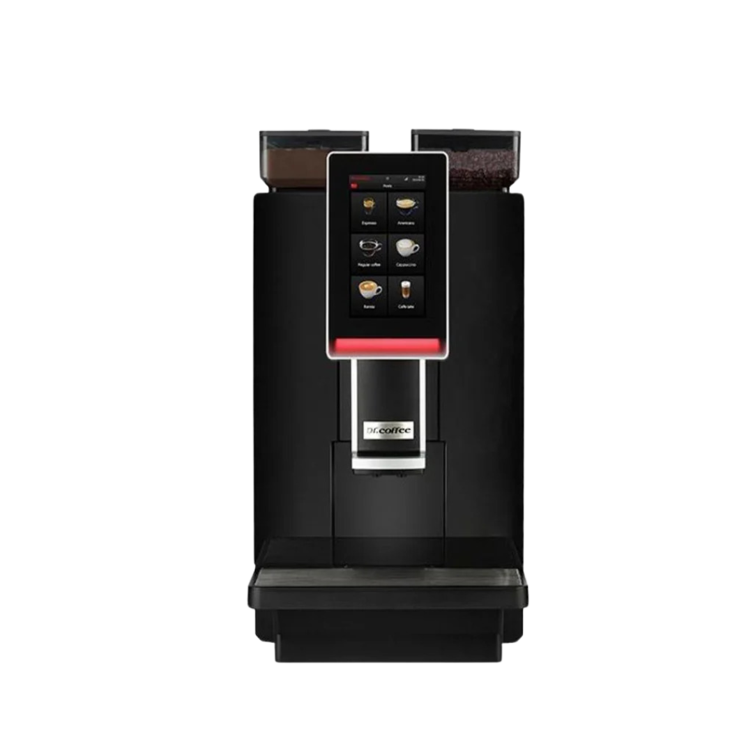 De Dr. Coffee Minibar koffiemachine, uitbreidbaar met een aparte melkkoelkast voor cappuccino's en lattes met verse melk. Ook voorzien van een extra instantcanister voor bijvoorbeeld chocolademelk met cacaopoeder. Heeft een metalen 21 grams portafilter voor twee koffies tegelijk en een voorinfusie-optie voor een betere koffie-extractie.